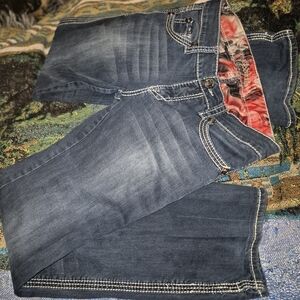 Adiktd Women's Straight Leg Jeans - Blue with Stiched Sides&floral Lining.